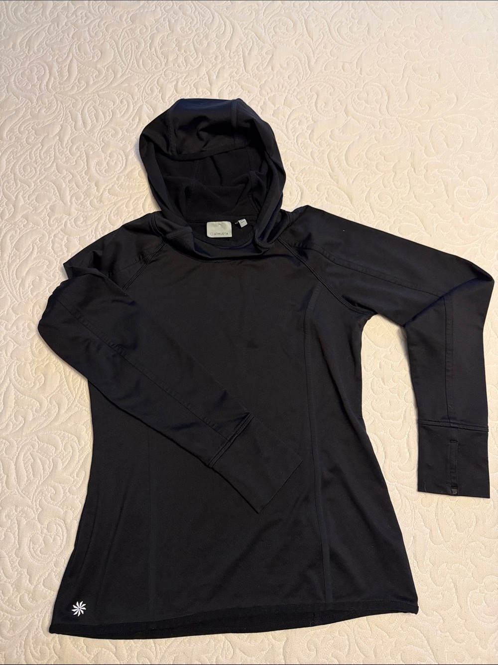 Athleta Black Long-Sleeve Hooded Performance Top